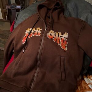 ROMWE Brown Hoodie with Graphic Detail mushrooms on the back